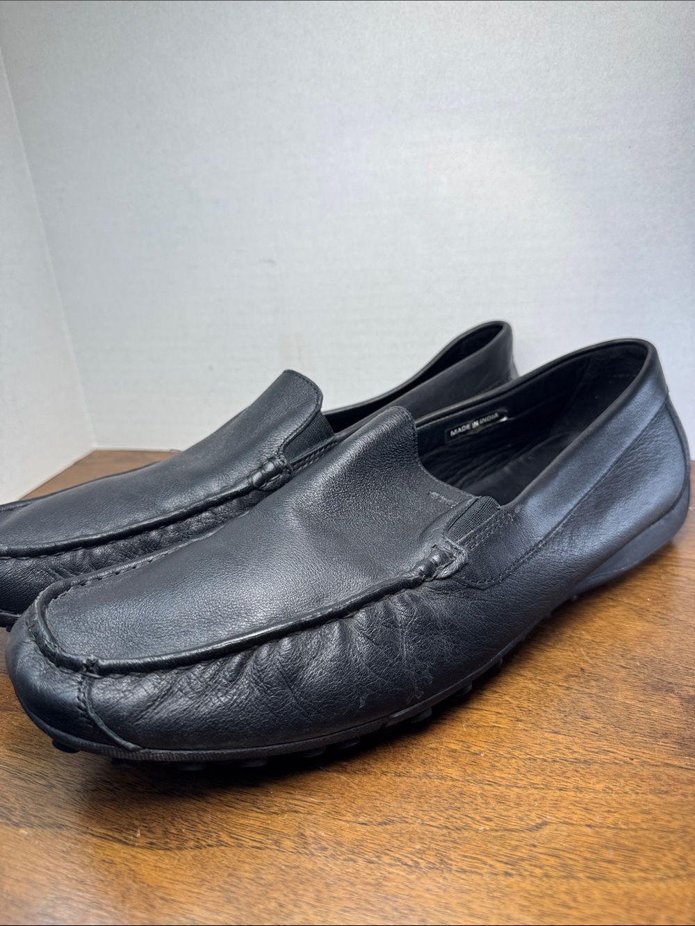 GEOX Mens Respira Classic Black Leather Slip-On Loafers Driving Moccasins, sz 47